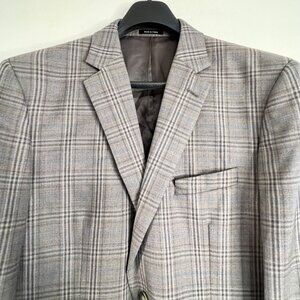 Joseph & Feiss Gold Mens Plaid Blazer Classic Fit 44R Wool Blend Gray Career